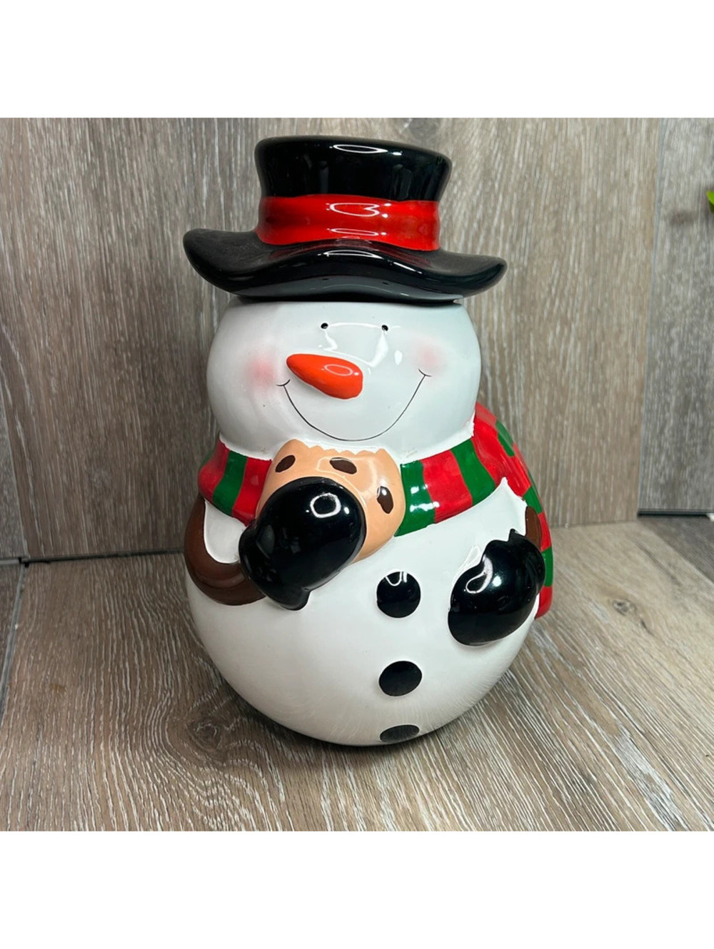 Teleflora Ceramic Snowman Cookie Jar Candy Bowl Christmas Decor Lid